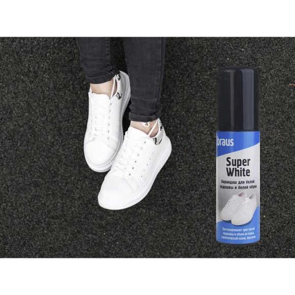 BRAUS SUPER WHITE Карандаш для белой подошвы и обуви 75 мл